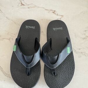 Sanuk Black Flip Flop Sandals with Green Logo Tabs